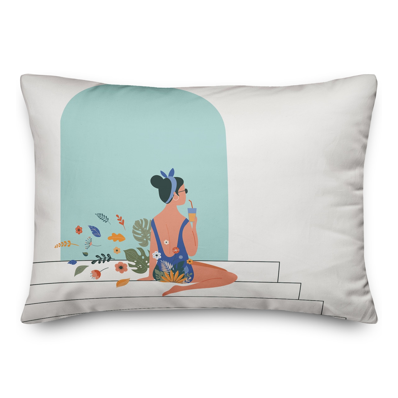 Girl Sipping On Steps 14" x 20" Throw Pillow